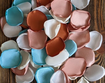 Seafoam or light turquoise rose gold and terracotta mixture of rose petals for wedding and engagement, beach boho bridal shower decoration