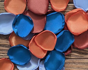Rust teal burnt orange dusty blue rose petals for aisle runner decor and flower girl baskets, table decor scatter confetti for centerpiece