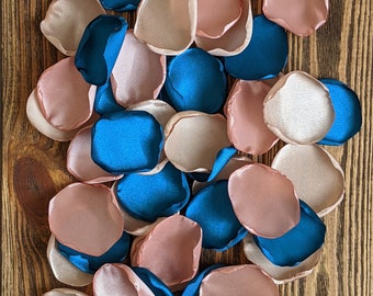 Teal rose gold and champagne rose petals for flower girl baskets and wedding decor, reception or ceremony aisle runner decorations, confetti
