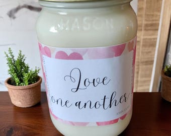 Love One Another Candle – John 13:34 – 14oz Soy Wax – Christian Gift – Bible Verse Decor – Faith Candle – Inspirational Scripture Candle