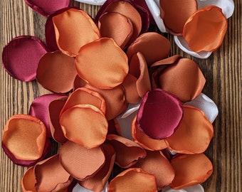 Terracotta burgundy burnt orange ivory rose petals for wedding decor, fall western flower girl accessories for ceremony aisle runner toss