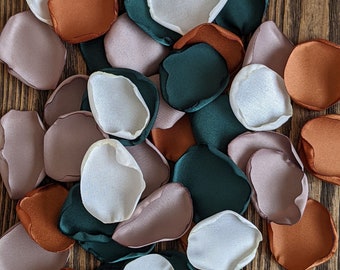 Emerald terracotta taupe rose petals for modern misty forest wedding, greenery wood theme party decorations, mountain modern Arizona toss