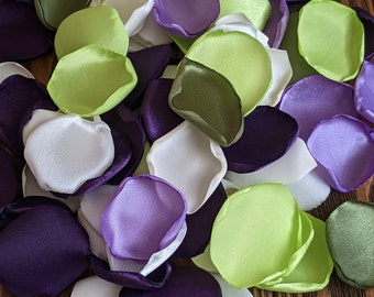 Wedding decor, Apple green olive plum lilac mixture of petals, fake flowers to scatter on tables, confetti alternative for table decoration