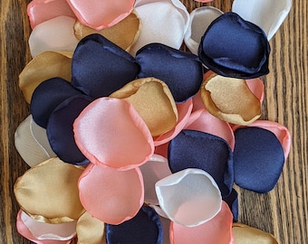 Barn rustic navy and coral artificial flower girl petals for wedding-bridal shower scatter confetti-boho wedding decor-arch and floor decor