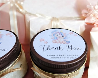 Baby Shower Candle Favors – 12 Pack 4 oz Soy Candles, Personalized Gifts, Custom Labels, Gender Reveal, Baptism, Sprinkle Favors, Unicorn