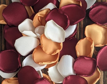 Burgundy mustard rose petals mix for wedding cake decor, flower girl petals for baskets, bridesmaid proposal ideas, fall aisle runner toss