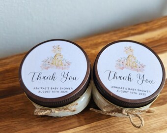 Giraffe Baby Shower Favors – 4oz Custom Soy Candle for Safari or Jungle Theme – Personalized Baby Shower Gift for Guests – Gender Neutral