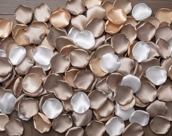 Tan Champagne Satin Rose Petals: Rustic Wedding Decor, Farmhouse Bridal Shower Table Centerpiece