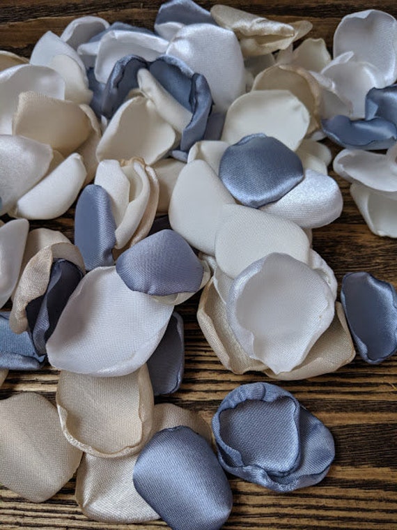Dusty Blue Cream Ivory and champagne rose petals Rustic Wedding decor decorations flower girl  bridal shower centerpieces aisle runner.