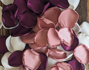 Wedding decor-Eggplant or sangria and rose gold mix of rose petals for table decoration-fall bridal shower toss-simple vintage tablescapes