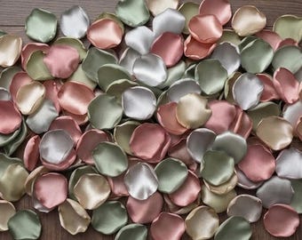 Dusty Rose Satin Rose Petals for Weddings, Sage Silver Champagne Bridal Decor