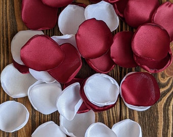 Burgundy and white rose petals for wedding decor-floral confetti for vintage table decor-flower girl petals for baskets-aisle runner decor