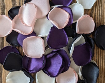 Black plum and blush mix of rose petals for rustic aisle runner and wedding decor, flower girl confetti to toss, ceremony baskets fillers