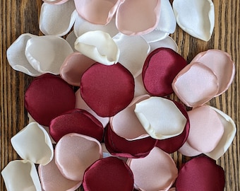 Burgundy blush pink wedding decor, boho flower girl rose petals, fall aisle runner and bridal shower confetti, classic ceremony exit tossing