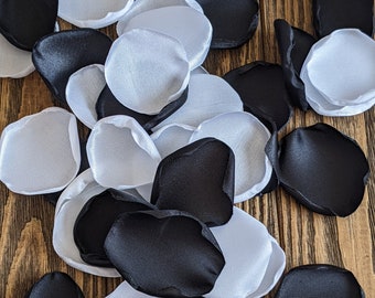 Black and white artificial flower for farmhouse wedding, flower girl petals for baskets, ceremony reception decoration, floral confetti toss