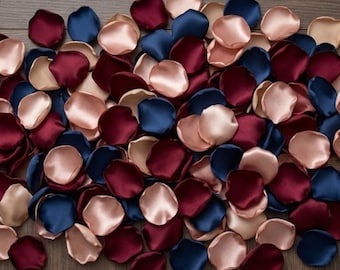 Navy Burgundy Rose Gold Petals Wedding Decor Champagne Flower Girl Basket Rustic Aisle Runner Confetti