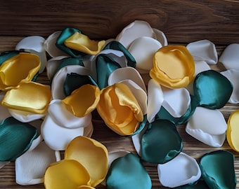 Emerald yellow gold wedding decor, rose petals for party decor, flower girl petals for baskets, vase filler flowers, wedding cake decor