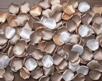 Neutral Satin Rose Petals Tan Champagne Cream Ivory Rustic Wedding Aisle Flower Girl Bridal Decor