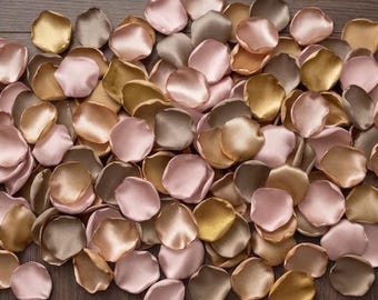 Taupe & Blush Satin Rose Petals Wedding Aisle Decor Bridal Shower Rustic Boho Ceremony Flower Scatter