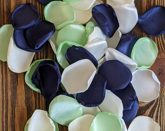 Wedding decor-Mint and navy blue rose petals for beach engagement decor-favor boxes fillers-floral scatter or toss for table centerpieces