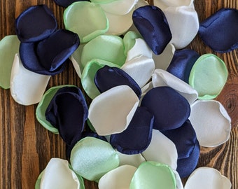 Wedding decor, Mint and navy blue rose petals for beach engagement decor, favor boxes fillers, floral scatter or toss for table centerpieces