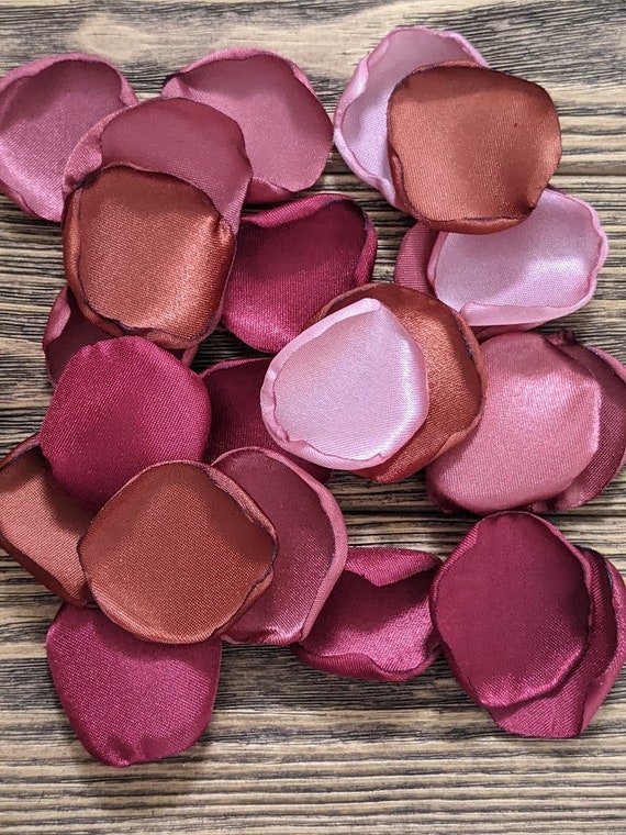 Burgundy, rust, cinnamon rose, and dusty rose petals for cones and tossing, flower girl petals supplies for baskets, bridesmaid proposal