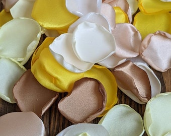 Yellow and nude champagne mixture of rose petals for wedding decor, summer bridal shower decorations, boho rustic flower girl petals toss