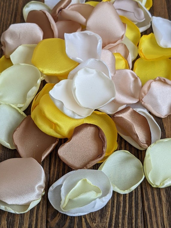 Yellow and nude or champagne mixture of rose petals for wedding decor-summer bridal shower decorations-boho rustic flower girl petals toss