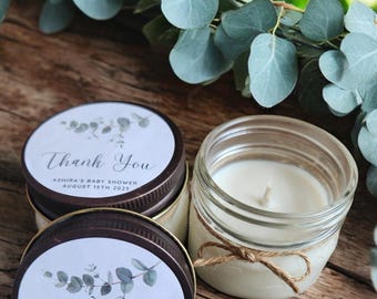 Eucalyptus Greenery Bridal Shower Favor – Personalized 4oz Soy Candle – Natural, Non-Toxic, Minimalist Wedding or Baby Shower Gift