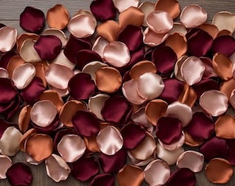 Handmade Satin Rose Petals in Rust & Burgundy | Rustic Boho Wedding Aisle Decor