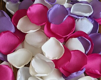 Fuchsia and lilac mixture of rose petals for birthday or party table decor, Indian or Arabic wedding toss for centerpieces and aisle runner
