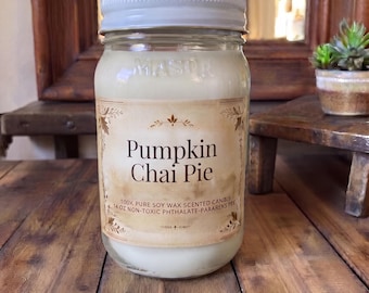 Fall Scented Soy Candle - Pumpkin Chai Pie, Caramel Crunch, Gingerbread - Cozy Autumn Home Decor Gift