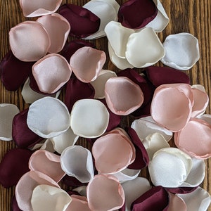 Burgundy Blush Pink Satin Rose Petals: Wedding Confetti Decor