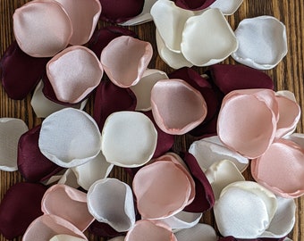 Very dark burgundy blush pink ivory rose petals for wedding announcement, bridal shower confetti for decor, vintage baby girl shower toss