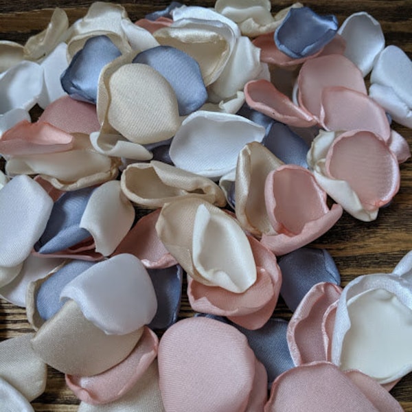 Blush pink dusty blue champagne cream ivory rose petals for wedding decor and aisle decorations-bridal shower centerpieces-flower girl toss