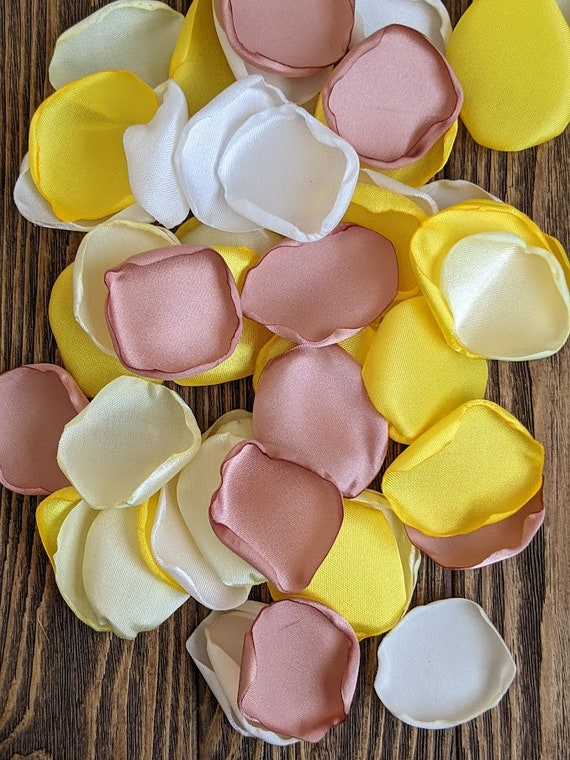 Yellow and rose gold petals in bulk for wedding decor-personalized summer fall flower girl petals for baskets-bridal confetti for tossing