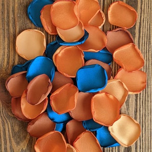 Teal terracotta burnt orange mustard rose petals for wedding aisle runner table decor, flower girl  bridesmaids and bridal shower supplies
