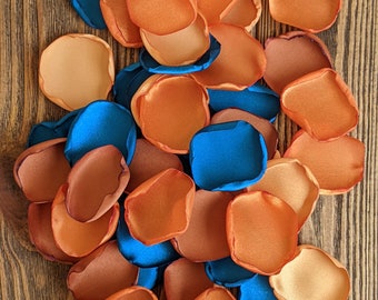 Teal terracotta burnt orange mustard rose petals for wedding aisle runner table decor, flower girl  bridesmaids and bridal shower supplies