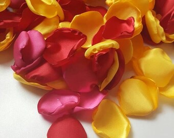 Yellow pink and red rose petals for fiesta baby shower, bridal or mexican party decor, tropical wedding table confetti toss for centerpieces