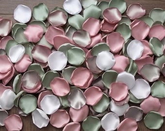 Dusty Rose & Sage Satin Rose Petals | Wedding Confetti, Aisle Decor, Flower Girl Scatter