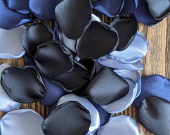 Black dusty blue navy rose petals for wedding decor, ceremony aisle runner flowers, reception table decoration, flower girl confetti to toss