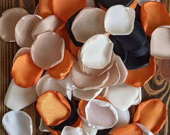 Fall black and burnt orange rose petals for wedding cake table decor, flower girl flowers for baskets, party decorations, aisle runner toss