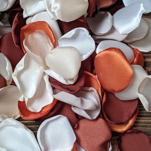 Rust burnt orange custom rose petals for rustic boho wedding-barn flower girl accessories-fall bridal shower table and aisle runner decor