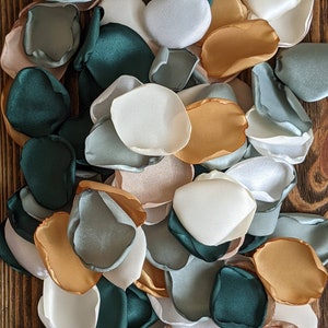 Sage emerald gold mix rose petals for wedding decor, rustic bridal shower centerpieces, woodland floral confetti, welcome sign decorations