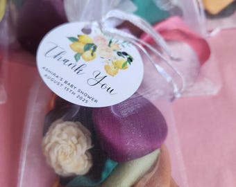 Lemon Party Favor – Scented Sola Flower with Satin Petals in Organza Bag & Lemon Tag – Bridal Shower or Baby Shower Gift