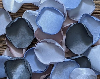 Dusty blue gray silver mixture of custom rose petals in bulk for wedding bridal shower or baby shower decor, flower girl petals for baskets