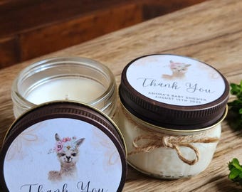 Llama Baby Shower Favors – Set of 12 Personalized 4oz Soy Candles – Cute Baby Shower Gifts for Guests – Gender Neutral or Girl Party Decor