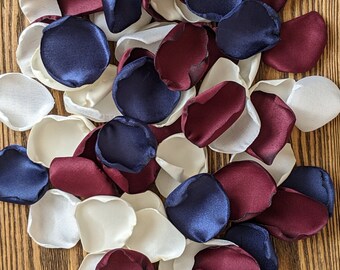 Navy burgundy mix of rose petals for wedding decor, aisle runner and flower girl petals for baskets, bridal shower decor, table decoration