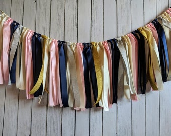 Nautical garland, ribbon garland, nautical decorations, ribbon garland backdrop, coastal party decor, pink and blue garland, beach shower
