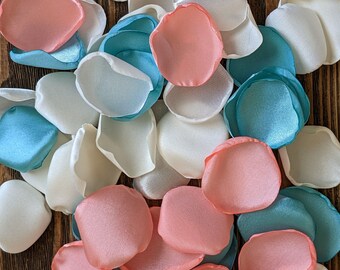 Coral turquoise rose petals for wedding decor and aisle runner-summer bridal shower details-flower girl flowers to toss-confetti for tables